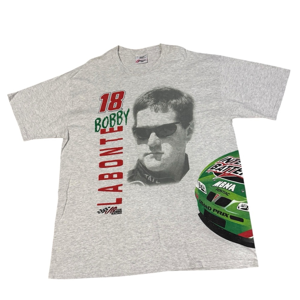 NWOT VTG Bobby Labonte Racing Short Sleeve Shirt AOP Mens XL NASCAR Y2K Gray